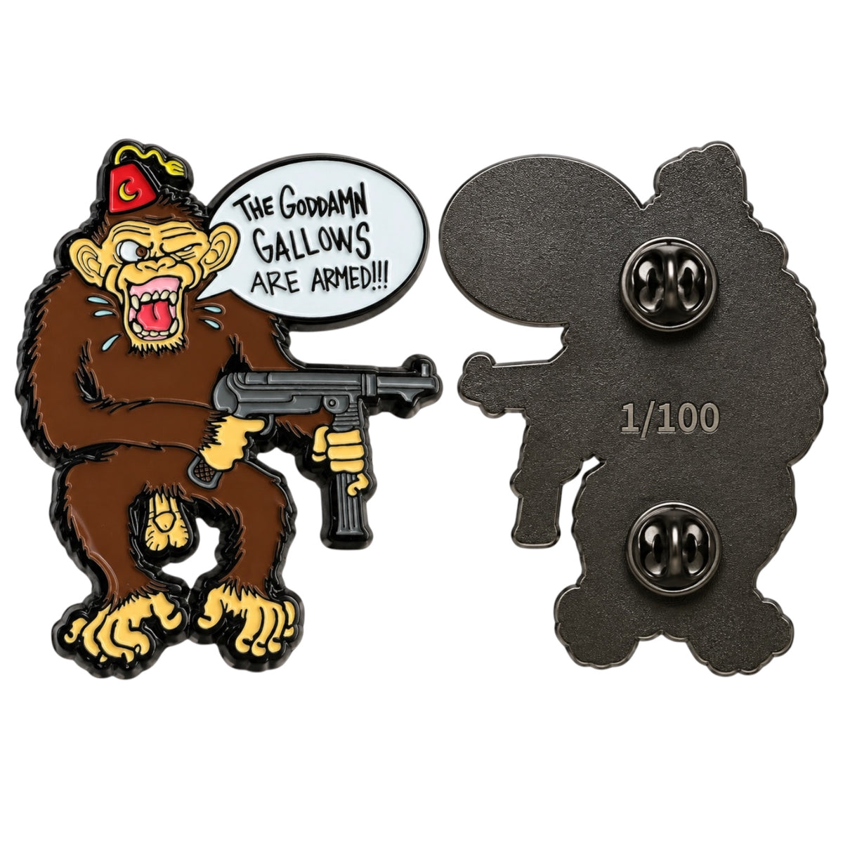 Goddamn Gallows Limited Edition Armed Monkey Enamel Pin (Numbered & Glow In the Dark)