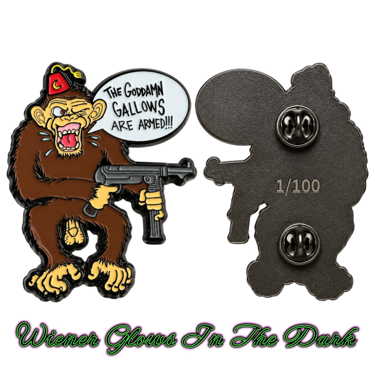 Goddamn Gallows Limited Edition Armed Monkey Enamel Pin (Numbered & Glow In the Dark)