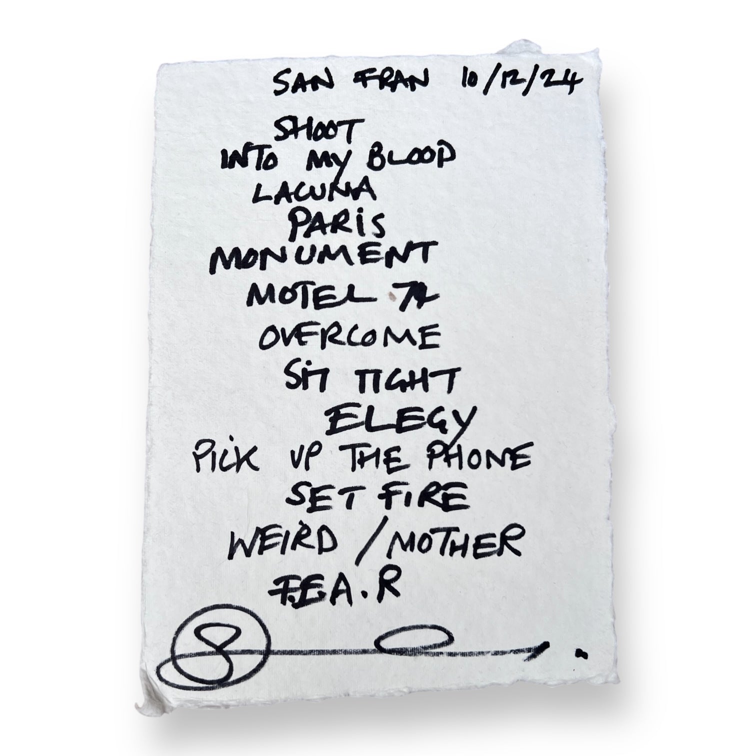 Carina Round Handwritten Set Lists On Cotton Paper