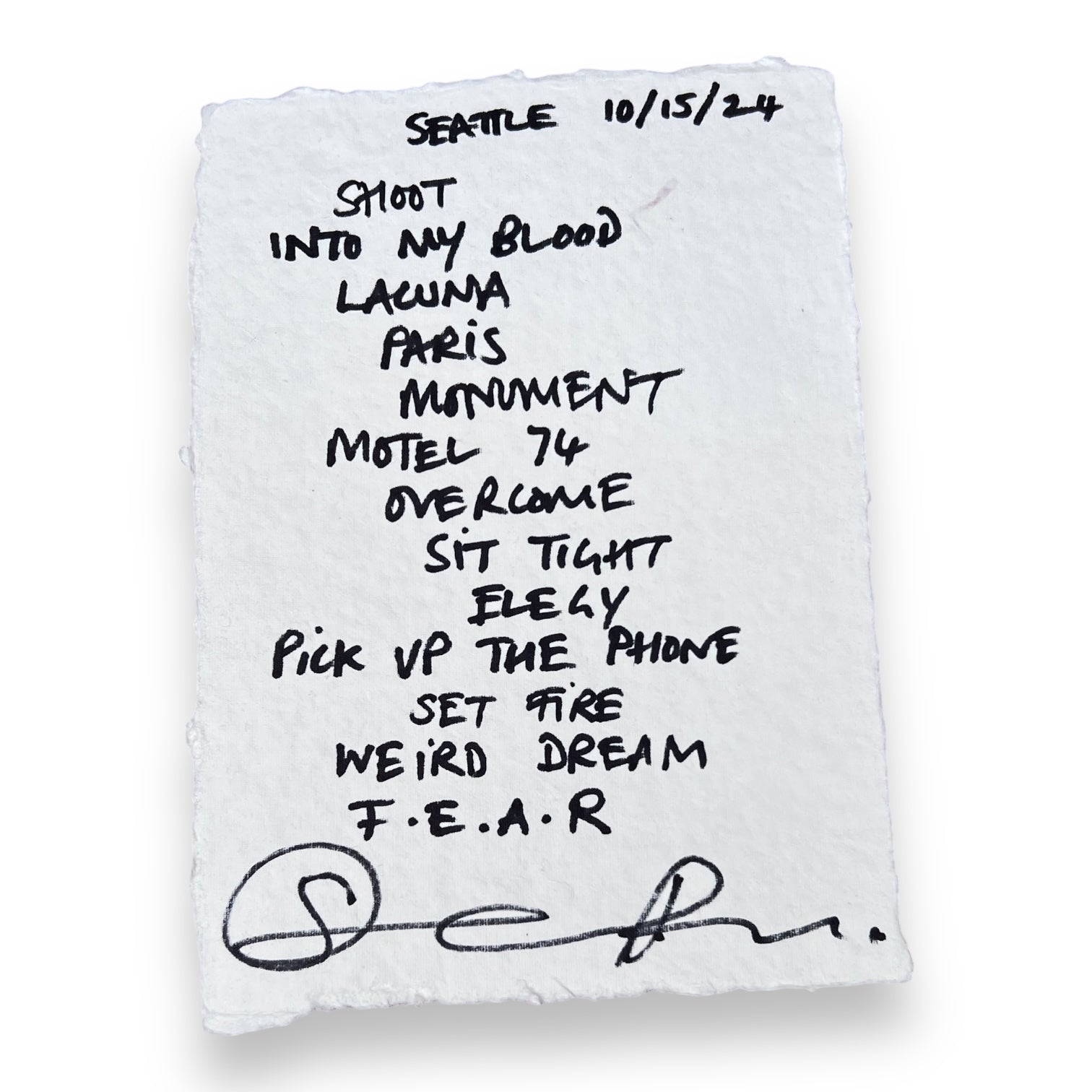 Carina Round Handwritten Set Lists On Cotton Paper