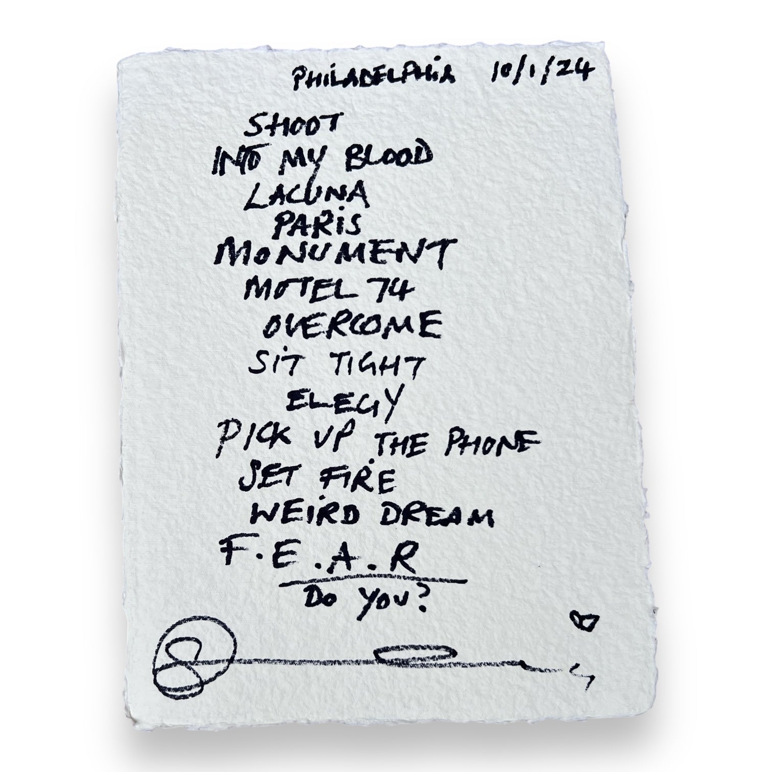 Carina Round Handwritten Set Lists On Cotton Paper