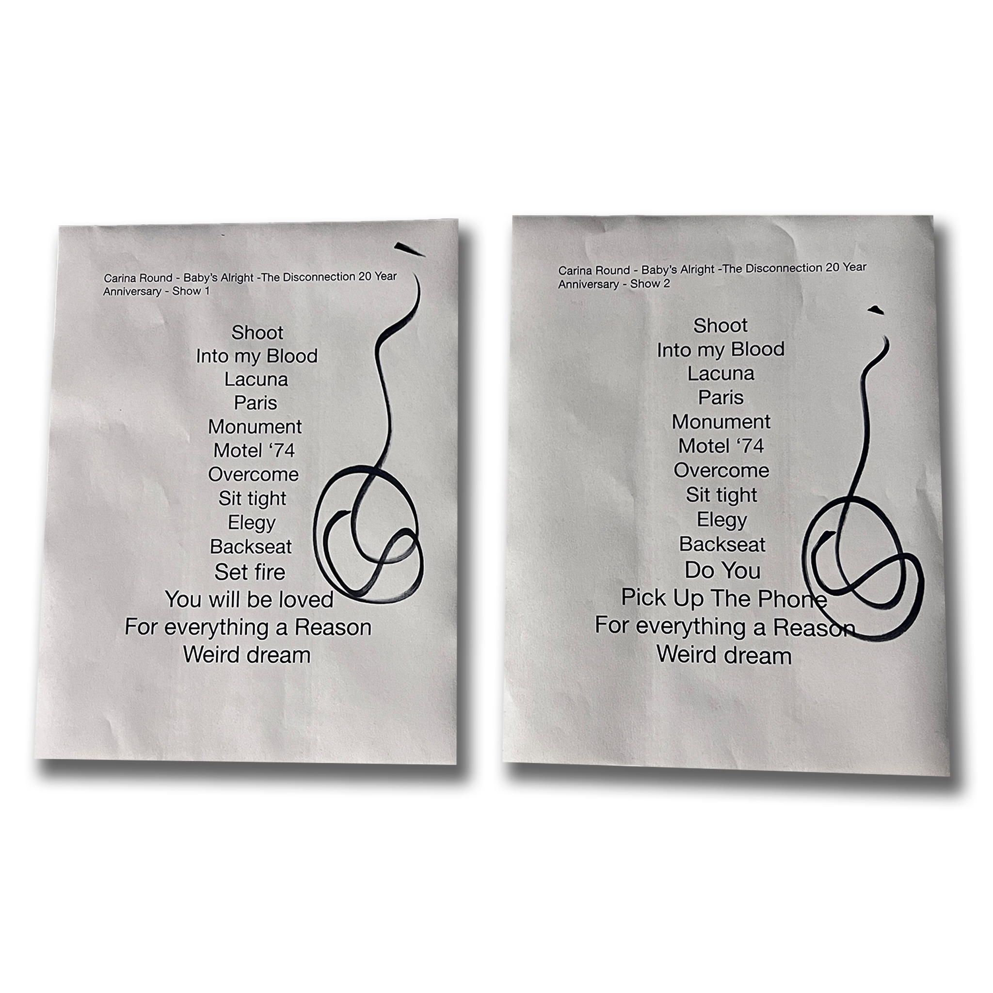 Carina Round Autographed Set Lists from Brooklyn NY