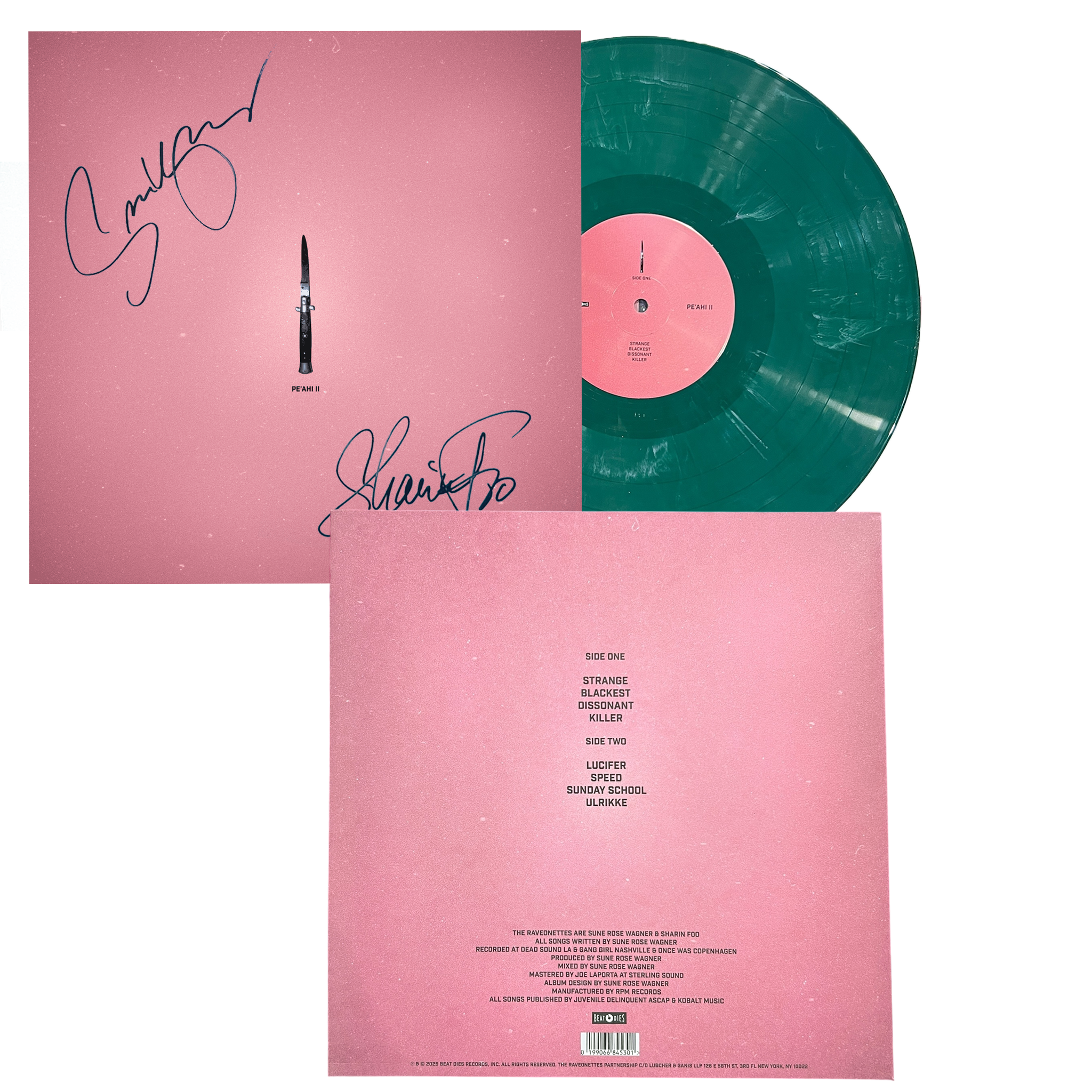 Raveonettes PE'AHI II VINYL (Limited Edition Pink/Green Swirl) AUTOGRAPHED