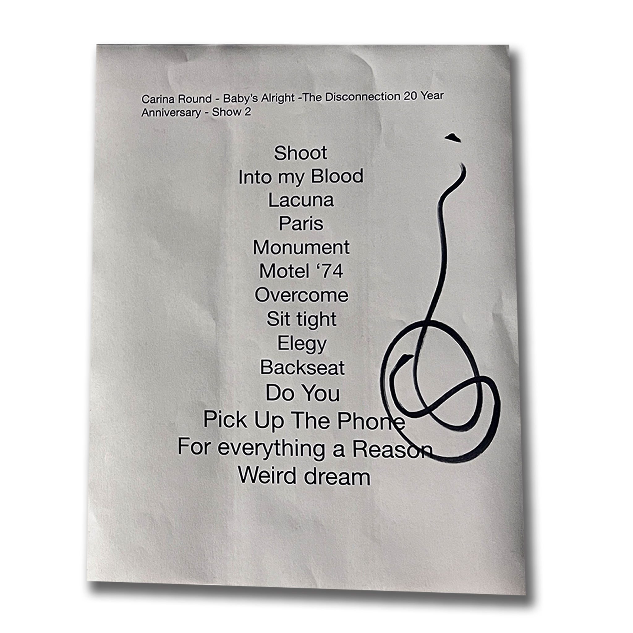Carina Round Autographed Set Lists from Brooklyn NY